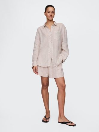 365 Shorts in misto lino a vita alta
