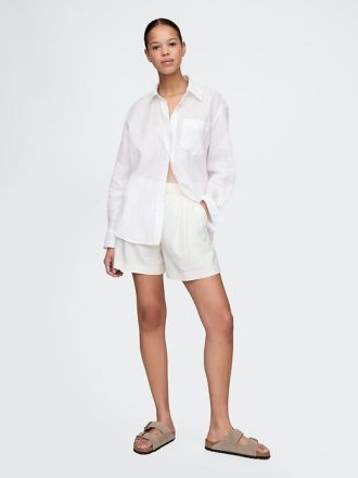 365 Shorts in misto lino a vita alta