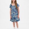 Abito floreale in denim con maniche a sbuffo per bambini Abito floreale in denim con maniche a sbuffo per bambini