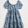 Abito floreale in denim con maniche a sbuffo per bambini Abito floreale in denim con maniche a sbuffo per bambini