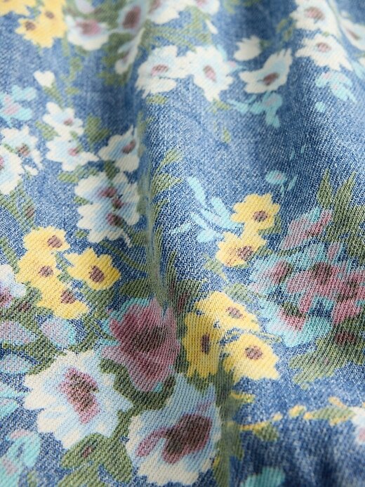 Abito floreale in denim con maniche a sbuffo per bambini Abito floreale in denim con maniche a sbuffo per bambini