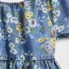 Abito floreale in denim con maniche a sbuffo per bambini Abito floreale in denim con maniche a sbuffo per bambini