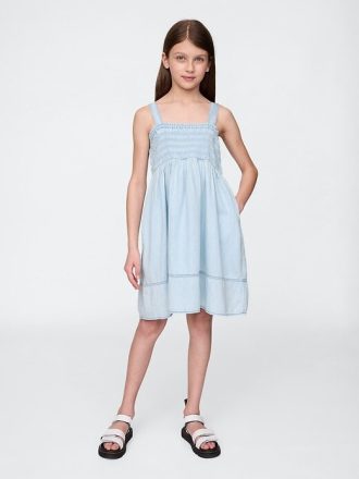 Abito in denim con arricciatura per bambini