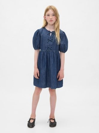 Abito in denim con maniche a sbuffo per bambini