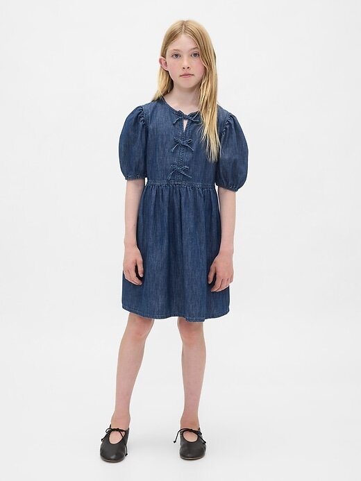 Abito in denim con maniche a sbuffo per bambini Abito in denim con maniche a sbuffo per bambini