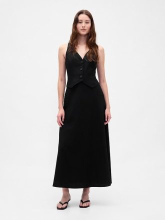 Abito lungo con gilet in misto lino