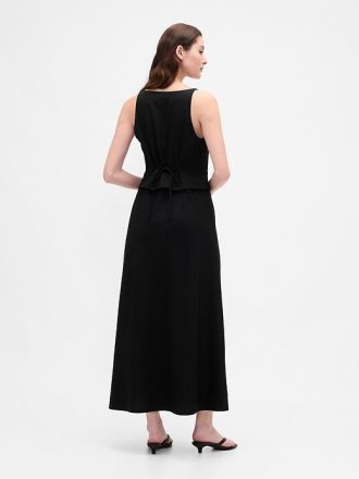 Abito lungo con gilet in misto lino