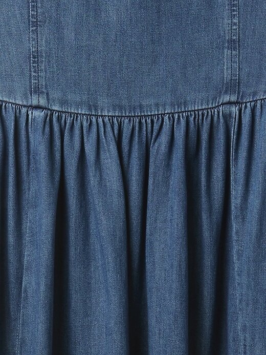 Abito lungo in denim con allacciatura posteriore Abito lungo in denim con allacciatura posteriore