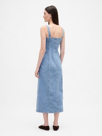 Abito lungo in denim con bottoni sul davanti e cuciture