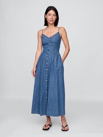 Abito lungo in denim con cuciture