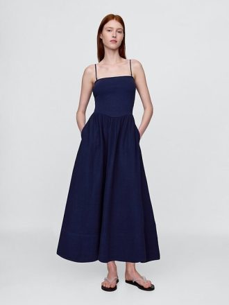 Abito lungo in garza di cotone con tecnica mista