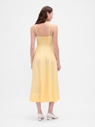 Abito midi con corsetto e cuciture in misto lino