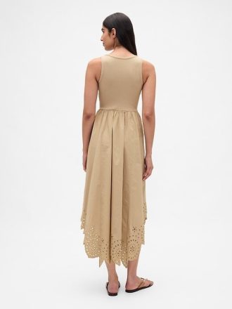 Abito midi con orlo a fazzoletto in tecnica mista