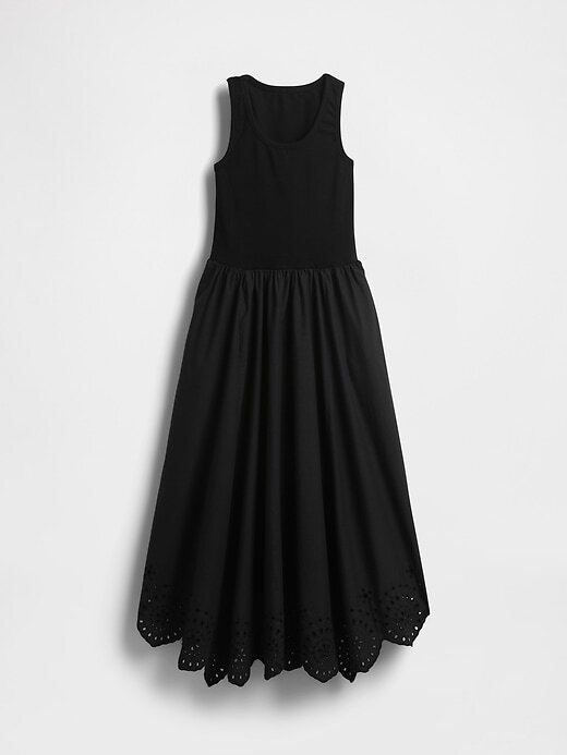 Abito midi con orlo a fazzoletto in tecnica mista Abito midi con orlo a fazzoletto in tecnica mista