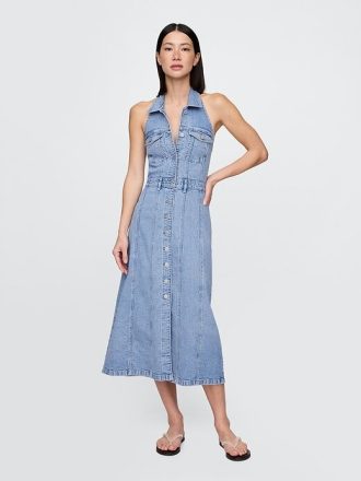 Abito midi con scollo all’americana in denim Icon