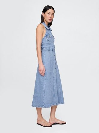 Abito midi con scollo all’americana in denim Icon