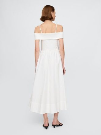 Abito midi con spalle scoperte in tecnica mista