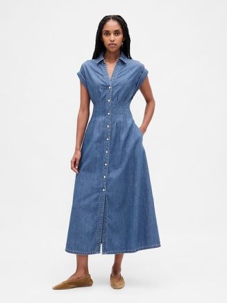 Abito midi in denim con risvolto