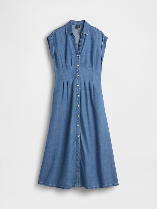 Abito midi in denim con risvolto Abito midi in denim con risvolto