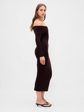Abito midi in maglia elasticizzata CashSoft con spalle scoperte