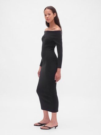 Abito midi in maglia elasticizzata CashSoft con spalle scoperte