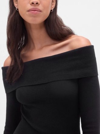 Abito midi in maglia elasticizzata CashSoft con spalle scoperte