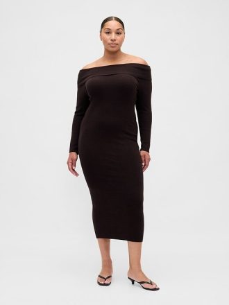 Abito midi in maglia elasticizzata CashSoft con spalle scoperte