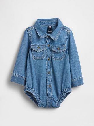 Body in denim con bottoni per neonati