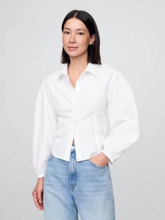 Camicia a maniche a palloncino in popeline di cotone biologico