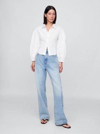 Camicia a maniche a palloncino in popeline di cotone biologico