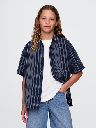 Camicia a righe indaco rilassata per bambini