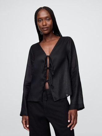 Camicia con nodo frontale in lino 100%