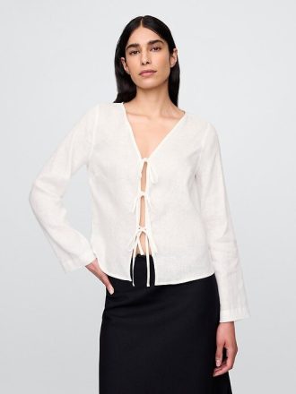 Camicia con nodo frontale in lino 100%