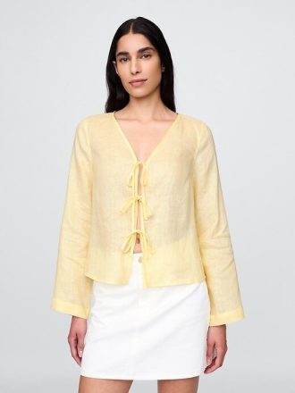 Camicia con nodo frontale in lino 100%