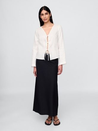 Camicia con nodo frontale in lino 100%
