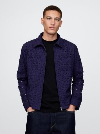 Camicia con tasca e cerniera intera in popeline con occhielli