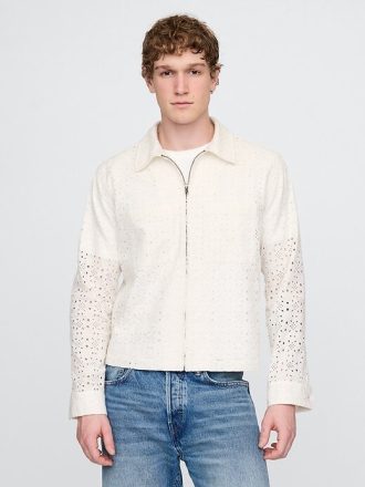 Camicia con tasca e cerniera intera in popeline con occhielli