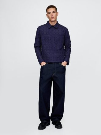 Camicia con tasca e cerniera intera in popeline con occhielli