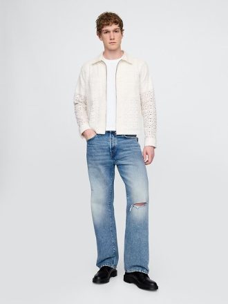 Camicia con tasca e cerniera intera in popeline con occhielli
