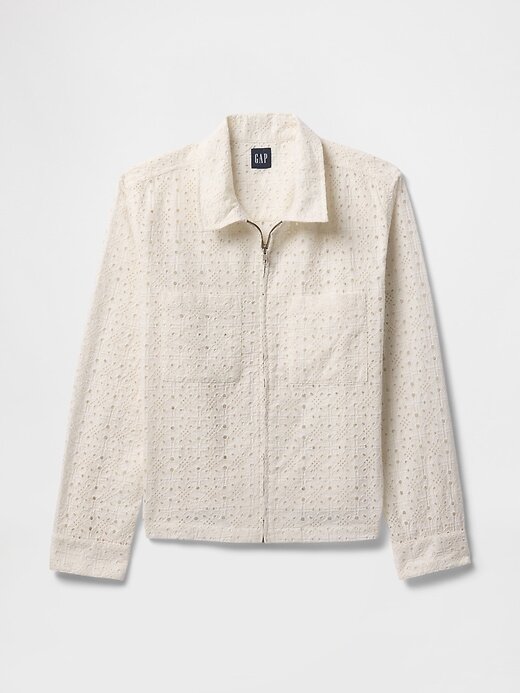 Camicia con tasca e cerniera intera in popeline con occhielli Camicia con tasca e cerniera intera in popeline con occhielli