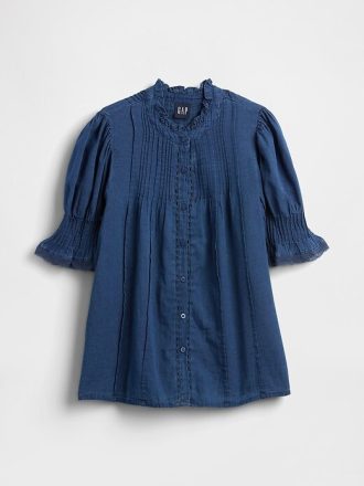 Camicia con volant e pieghe