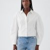 Camicia corta con maniche a botte in popeline di cotone biologico Camicia corta con maniche a botte in popeline di cotone biologico