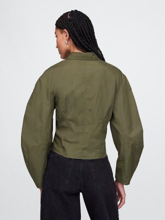 Camicia corta con maniche a botte in popeline di cotone biologico
