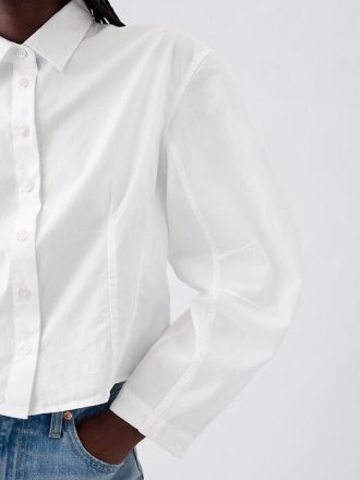 Camicia corta con maniche a botte in popeline di cotone biologico