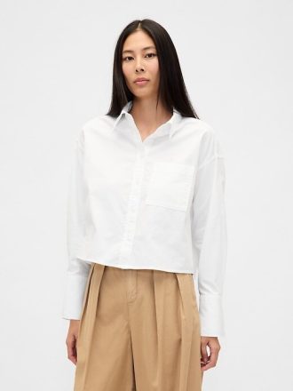 Camicia corta in cotone biologico Oxford con orlo dritto