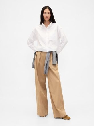 Camicia corta in cotone biologico Oxford con orlo dritto