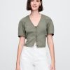 Camicia corta in denim con maniche a botte Camicia corta in denim con maniche a botte