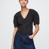 Camicia corta in denim con maniche a botte Camicia corta in denim con maniche a botte