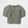 Camicia corta in denim con maniche a botte Camicia corta in denim con maniche a botte