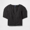 Camicia corta in denim con maniche a botte Camicia corta in denim con maniche a botte